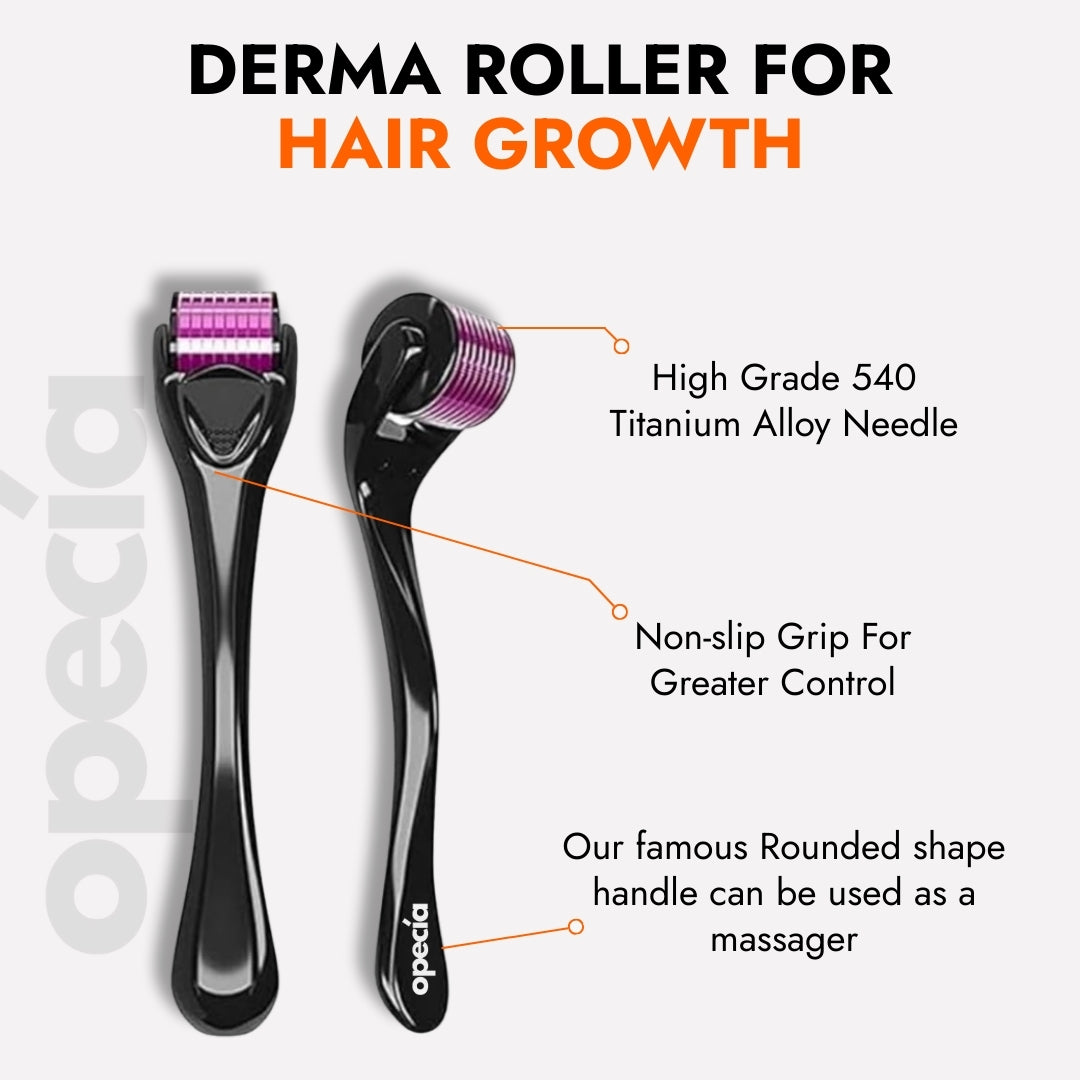 Opecia Derma Roller 0.5MM For Bald Patches, Hair Regrowth & Scalp Activation | With 540 Titanium Alloy Needles | Safe & Effective to Use