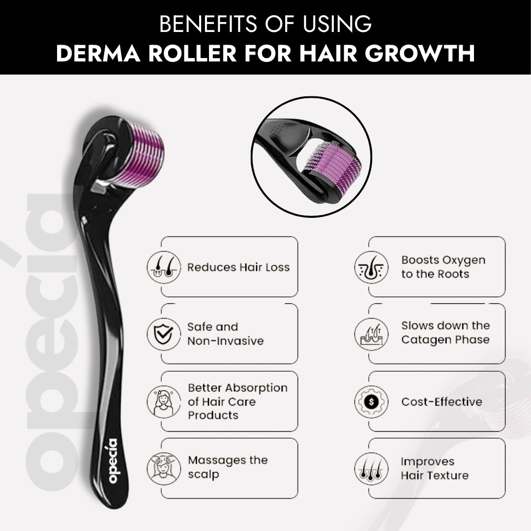 Opecia Derma Roller 0.5MM For Bald Patches, Hair Regrowth & Scalp Activation | With 540 Titanium Alloy Needles | Safe & Effective to Use