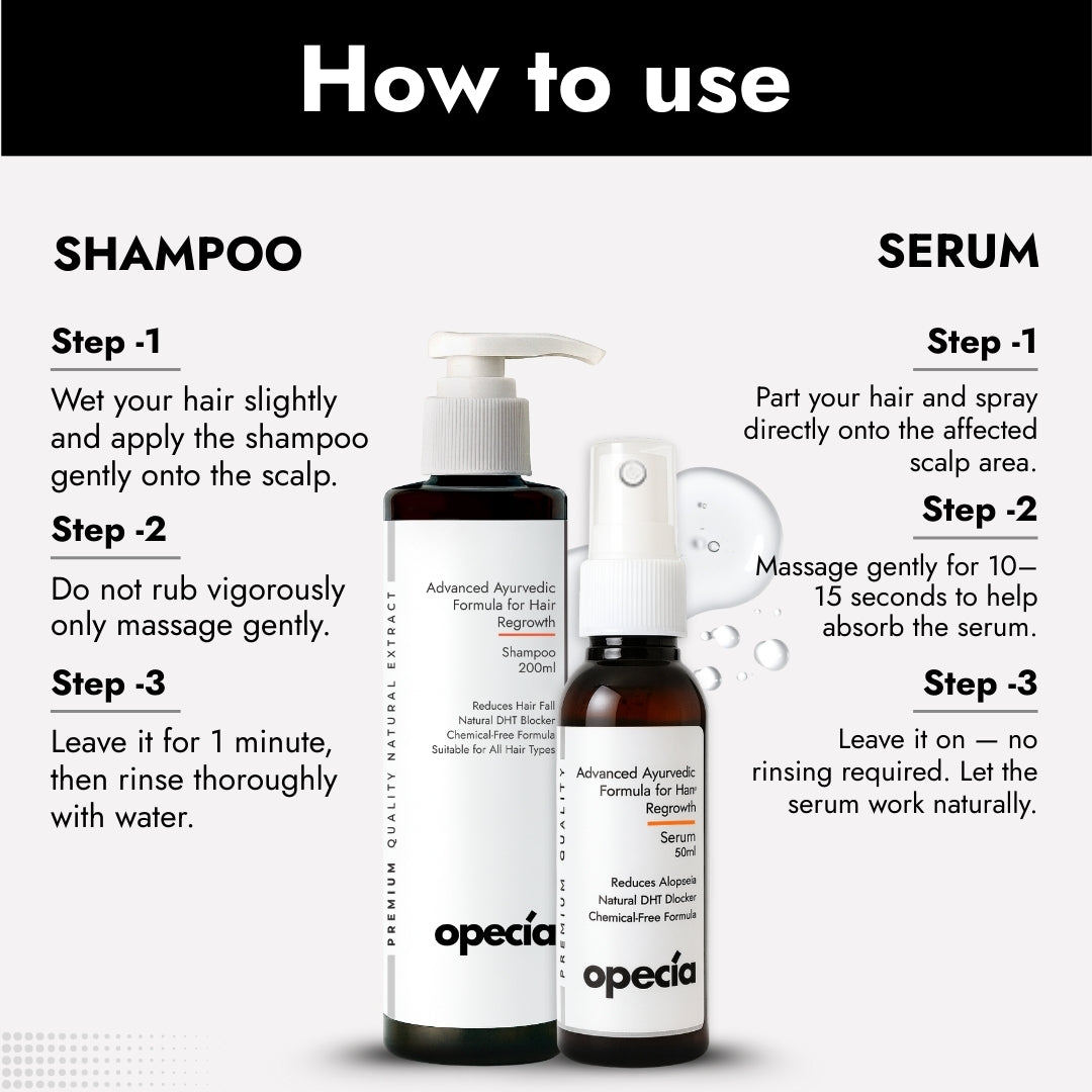 Alopecia Serum & Shampoo Combo Pack – Advanced Ayurvedic Formula For Hair Fall Control & Bald Patch Recovery
