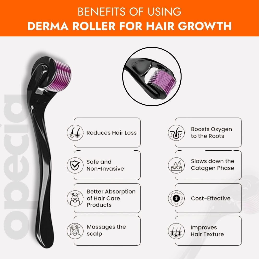 Opecia Derma Roller 0.5MM For Bald Patches, Hair Regrowth & Scalp Activation | With 540 Titanium Alloy Needles | Safe & Effective to Use